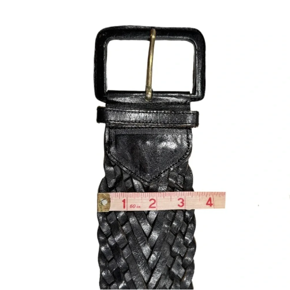 OMEGA | Vintage Wide Black Leather Braided Cinch Belt Boho Western Coastal Beach